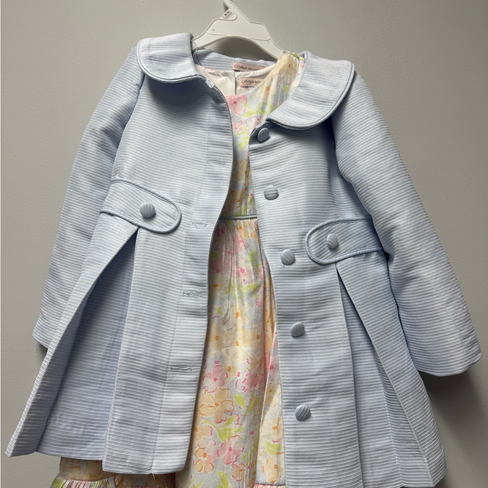 Catherine Malandrino floral dress and Matching blue Pea Coat Set